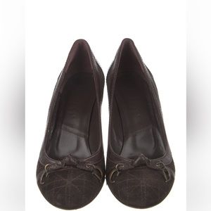 Christian Dior Cannage Brown Suede Heels with Patent Leather Trim